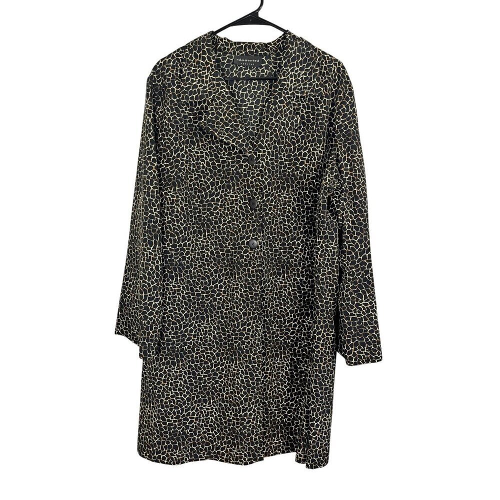 Retro Animal Print Jacket L Black Safari Neutral Classic Chic Preppy Work Wear